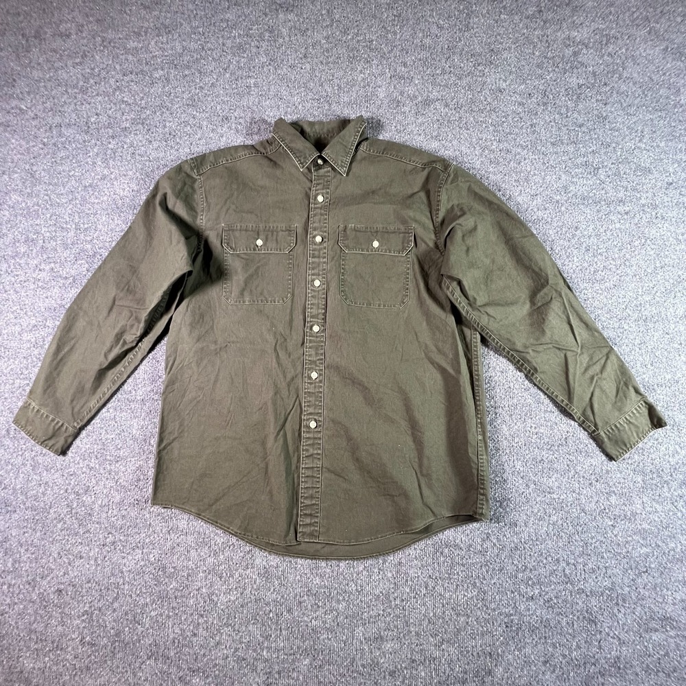 L.L. Bean Mens Large Olive Green Long Sleeve Utility Work Canvas Overshirt L-REG